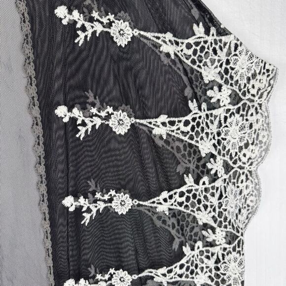 Time & Tru Black Sheer Kimono Duster White Floral Lace Trim Women Size Large/XL - Picture 6 of 6